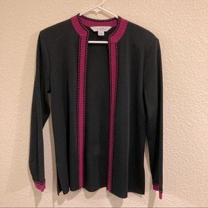 Ming Wang Open Front Cardigan, Black and Magenta